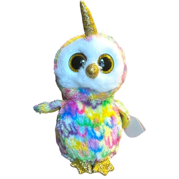 NWT Ty Beanie Boos ENCHANTED Owl Unicorn 8.5" tall x 5" wide Rainbow Tie-dye - Picture 2 of 13